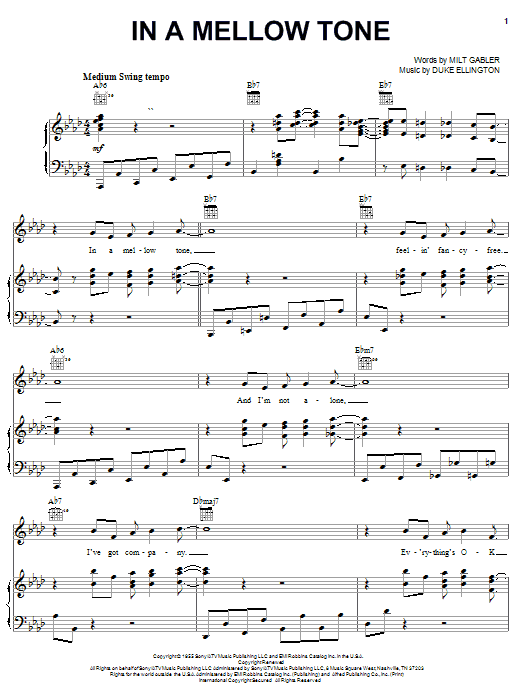 In A Mellow Tone (Piano, Vocal & Guitar Chords (Right-Hand Melody)) von Duke Ellington