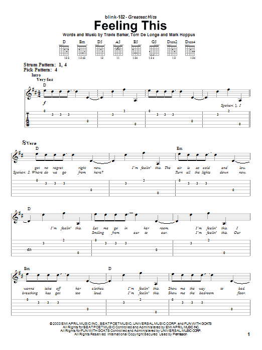 Feeling This (Easy Guitar Tab) von Blink-182