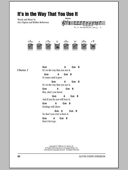 It's In The Way That You Use It (Guitar Chords/Lyrics) von Eric Clapton