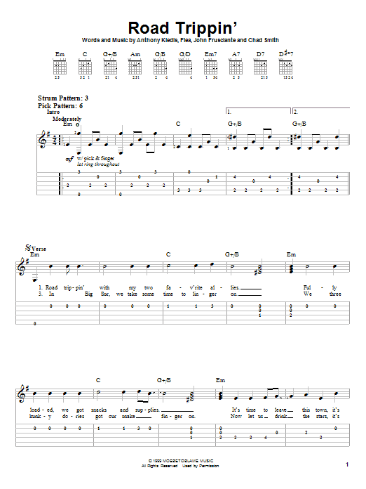 Road Trippin' (Easy Guitar Tab) von Red Hot Chili Peppers