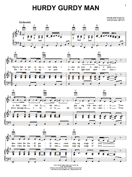 Hurdy Gurdy Man (Piano, Vocal & Guitar Chords (Right-Hand Melody)) von Donovan
