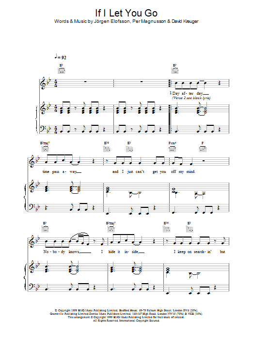 If I Let You Go (Piano, Vocal & Guitar Chords) von Westlife