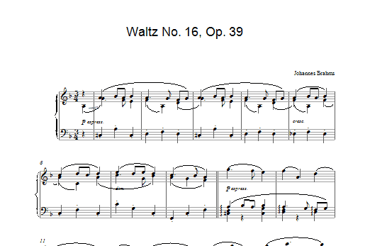 Waltz No. 16, Op. 39 (Piano Solo) von Johannes Brahms