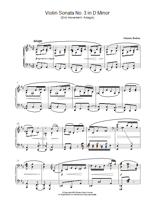 Violin Sonata No. 3 in D Minor (2nd movement: Adagio) (Piano Solo) von Johannes Brahms