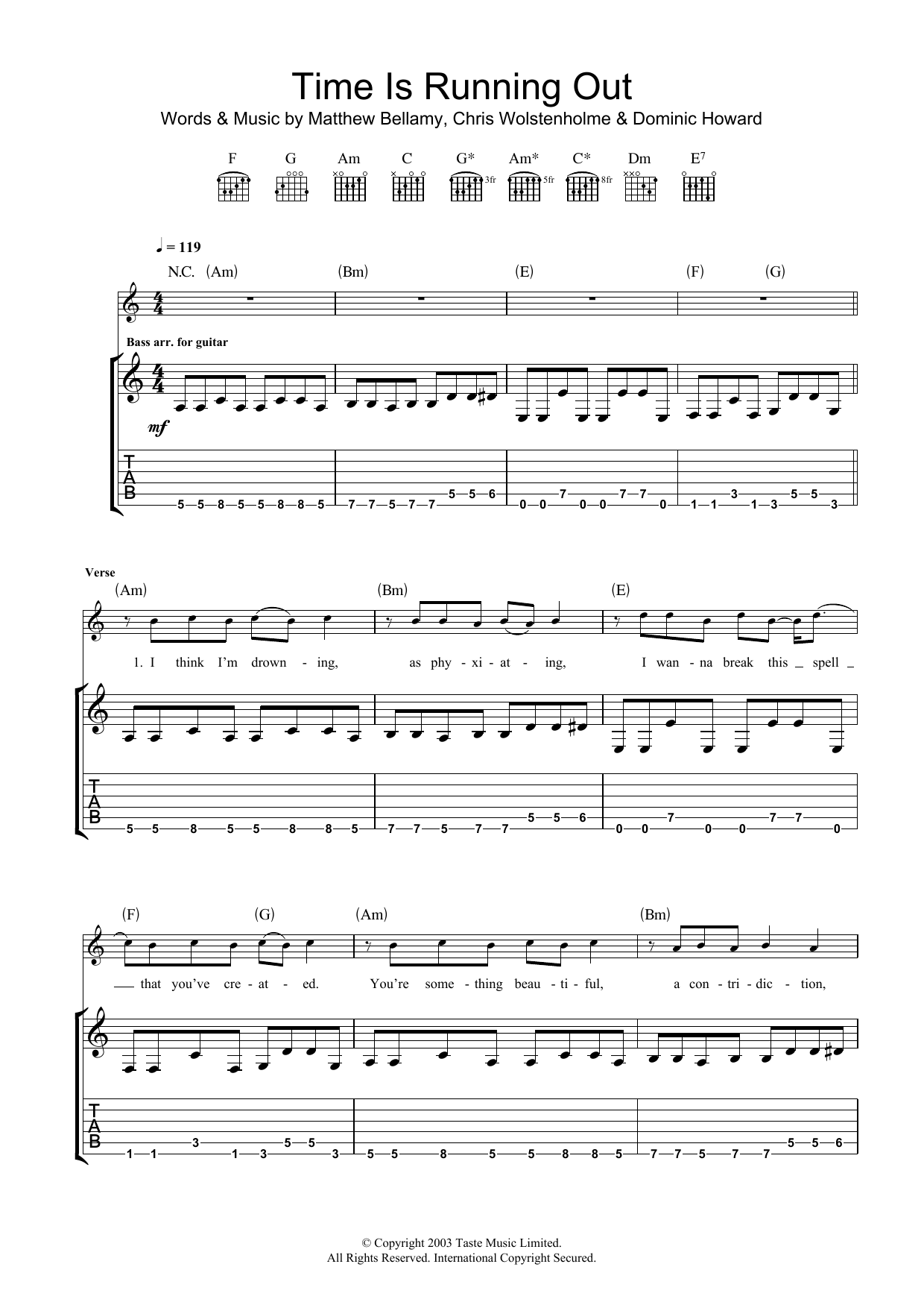 Time Is Running Out (Guitar Tab) von Muse