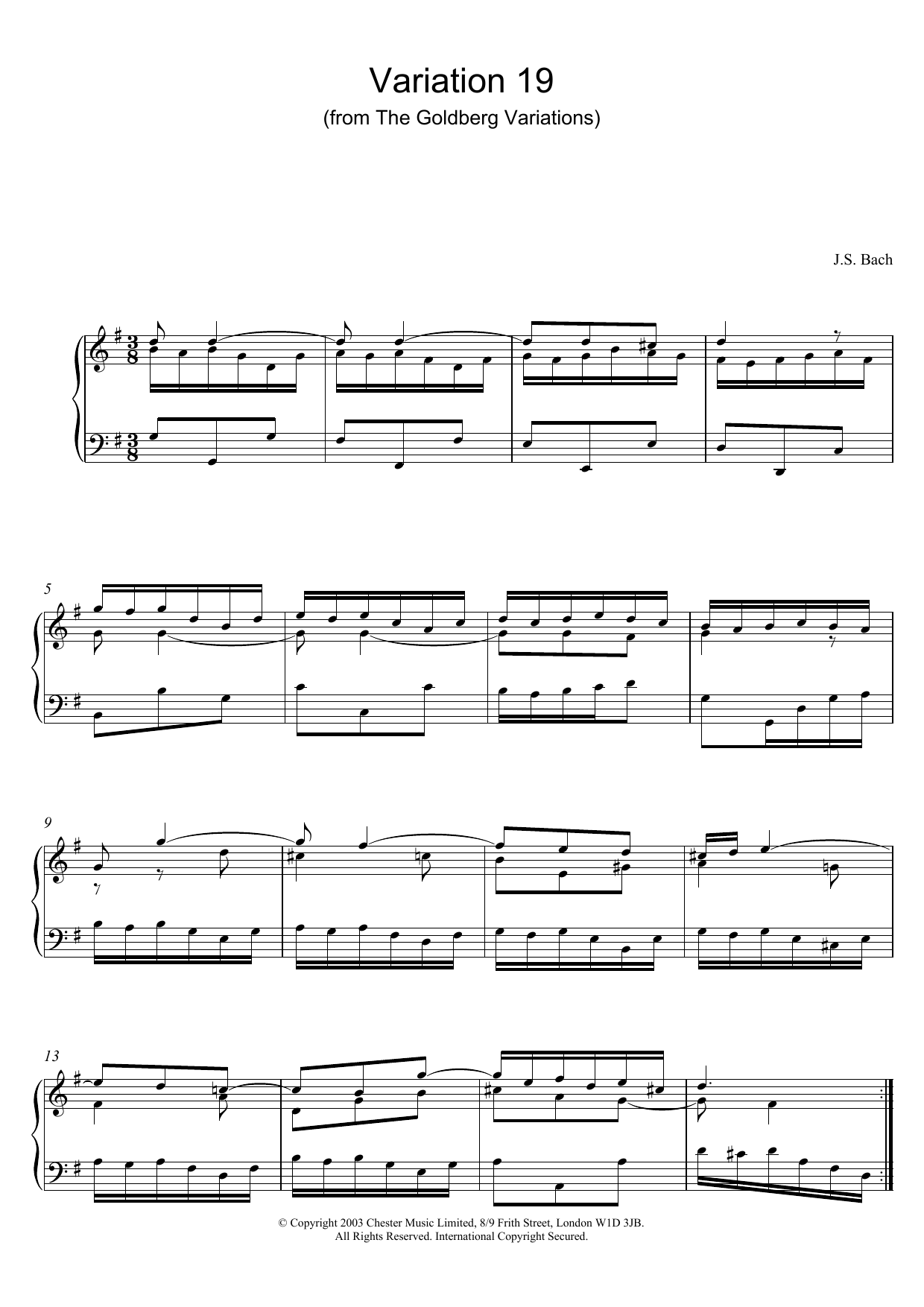 Variation 19 (from The Goldberg Variations) (Piano Solo) von Johann Sebastian Bach