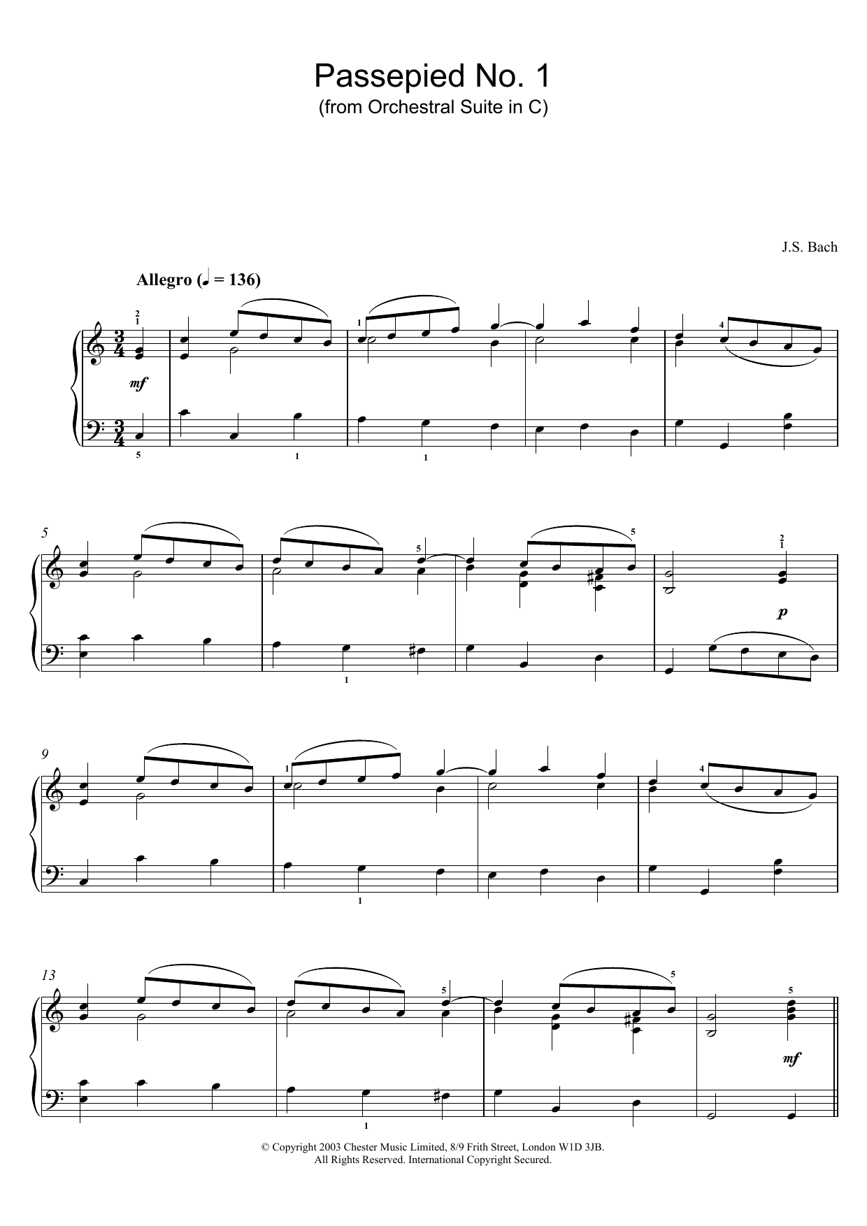 Passepied No. 1 (from Orchestral Suite in C) (Piano Solo) von Johann Sebastian Bach