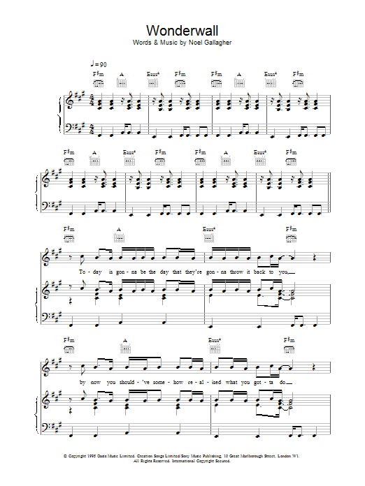 Wonderwall (Piano, Vocal & Guitar Chords (Right-Hand Melody)) von Oasis