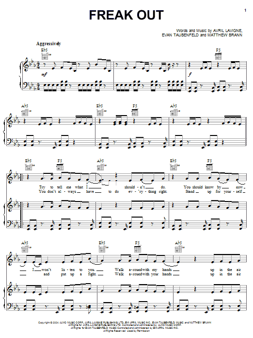 Freak Out (Piano, Vocal & Guitar Chords (Right-Hand Melody)) von Avril Lavigne