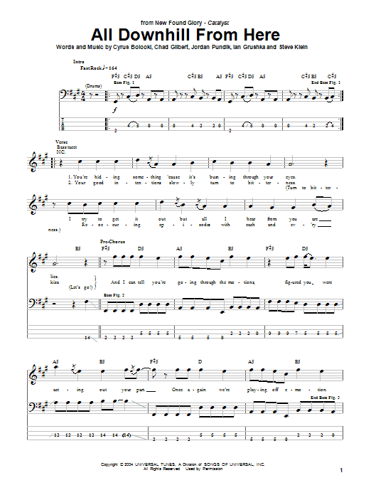 All Downhill From Here (Bass Guitar Tab) von New Found Glory