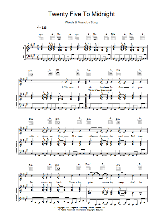 Twenty Five To Midnight (Piano, Vocal & Guitar Chords) von Sting