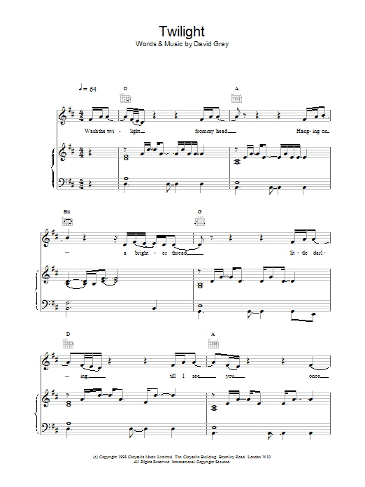 Twilight (Piano, Vocal & Guitar Chords) von David Gray