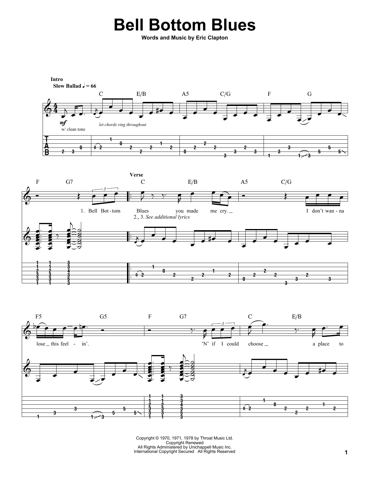 Bell Bottom Blues (Guitar Tab (Single Guitar)) von Derek And The Dominos