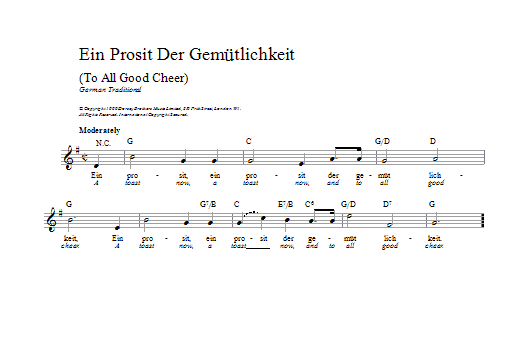 Ein Prosit Der Gemtlichkeit (Melodielinie & Akkorde) von Traditional