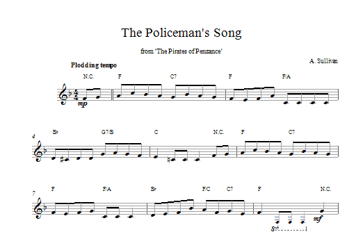 Policeman's Song From The Pirates Of Penzance (Lead Sheet / Fake Book) von Arthur Sullivan