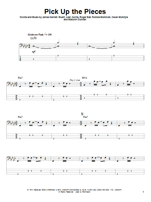 Pick Up The Pieces (Bass Guitar Tab) von Average White Band