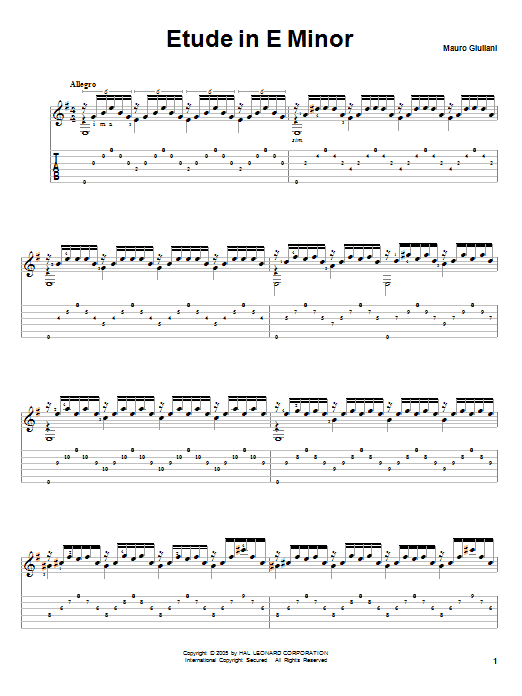 Etude In E Minor (Solo Guitar) von Mauro Giuliani