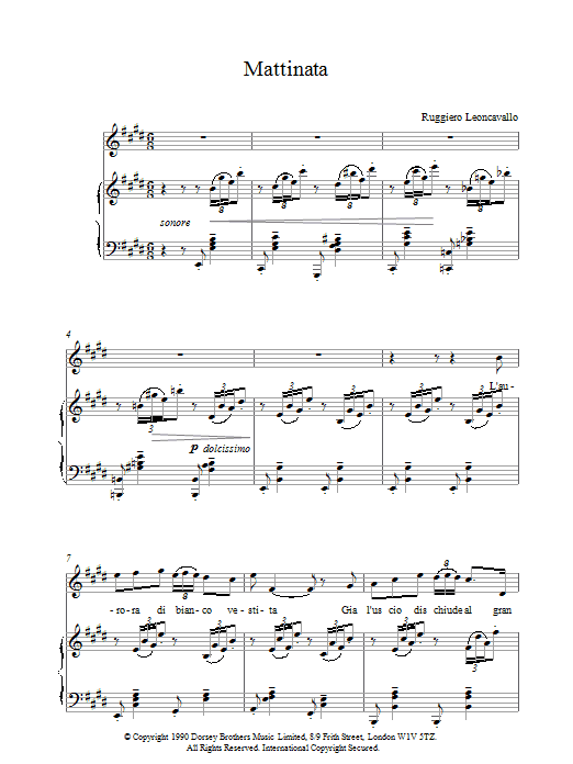 Mattinata (Piano, Vocal & Guitar Chords) von Ruggero Leoncavallo