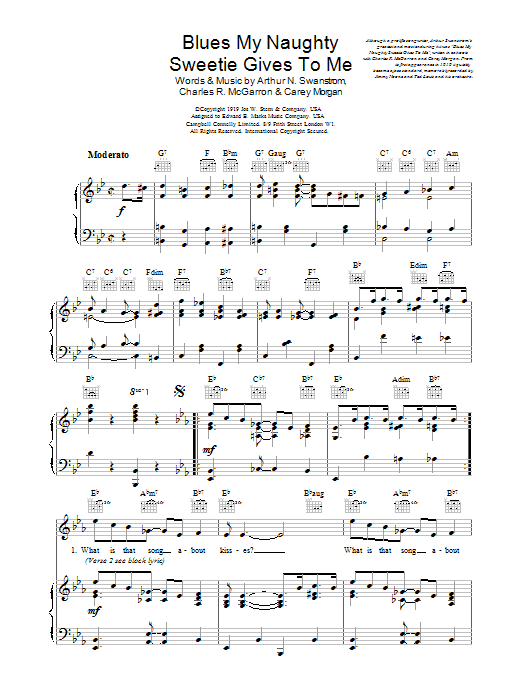 Blues My Naughty Sweetie Gives To Me (Piano, Vocal & Guitar Chords) von Arthur Swanstrom