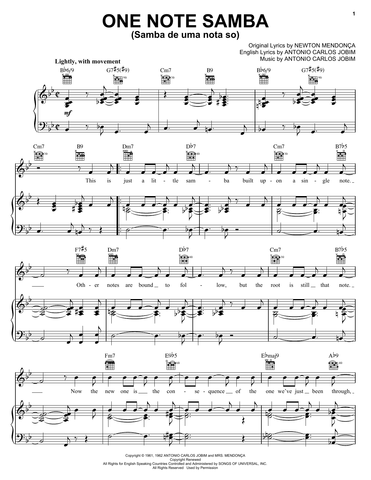One Note Samba (Samba De Uma Nota So) (Piano, Vocal & Guitar Chords (Right-Hand Melody)) von Antonio Carlos Jobim