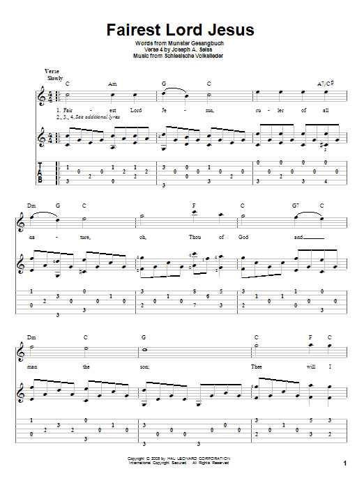 Fairest Lord Jesus (Solo Guitar) von Munster Gesangbuch