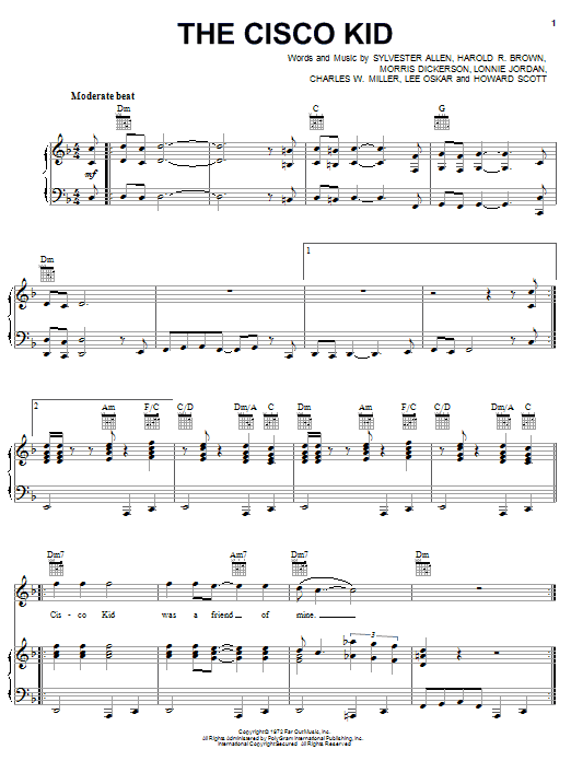 The Cisco Kid (Piano, Vocal & Guitar Chords (Right-Hand Melody)) von War