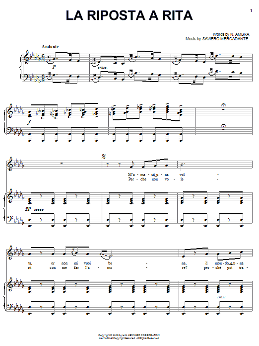 La riposta a rita (Piano, Vocal & Guitar Chords (Right-Hand Melody)) von Saviero Mercadante