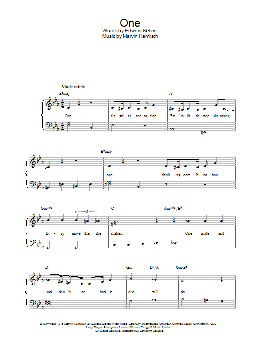 One (from A Chorus Line) (Piano, Vocal & Guitar Chords) von Marvin Hamlisch