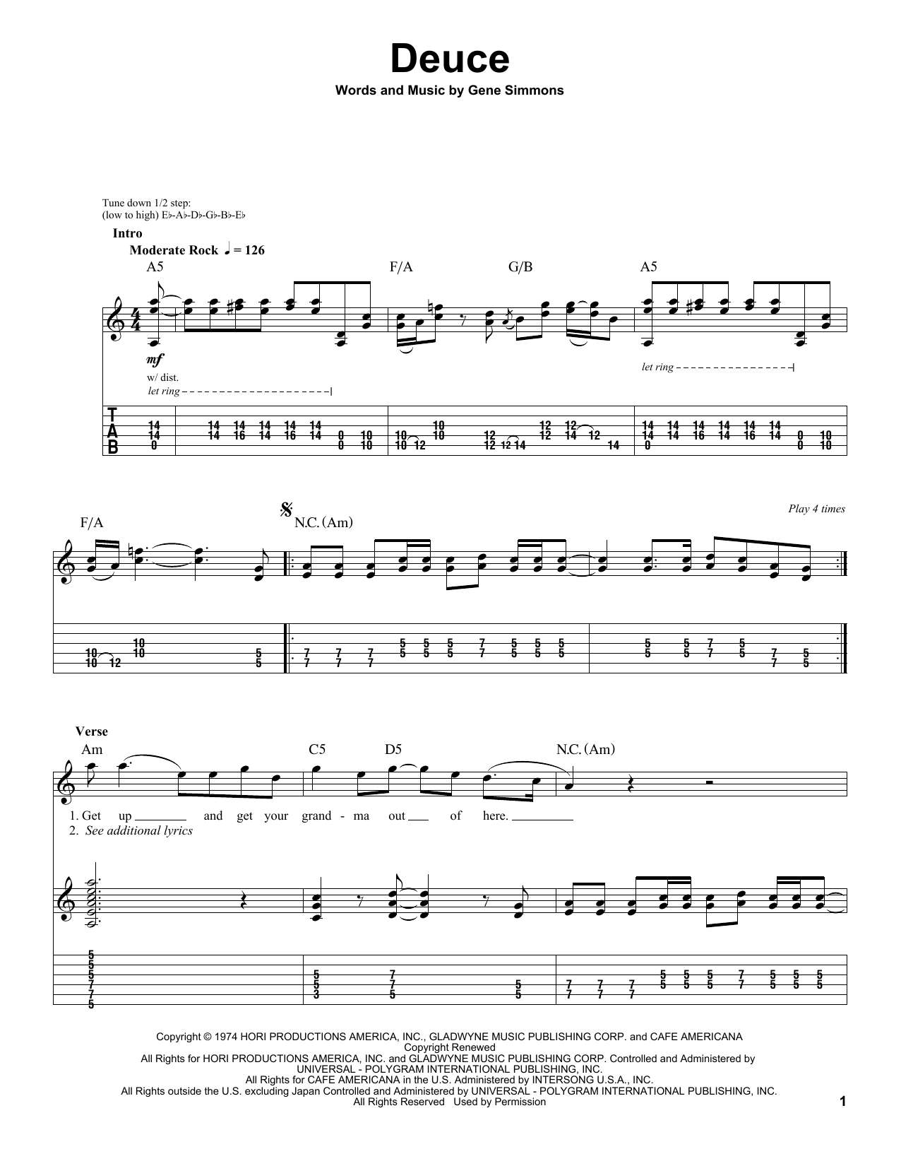 Deuce (Guitar Tab (Single Guitar)) von KISS