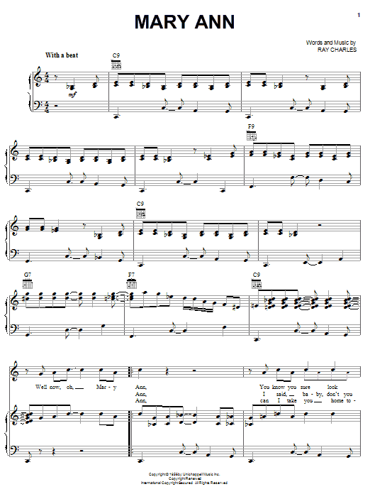 Mary Ann (Piano, Vocal & Guitar Chords (Right-Hand Melody)) von Ray Charles