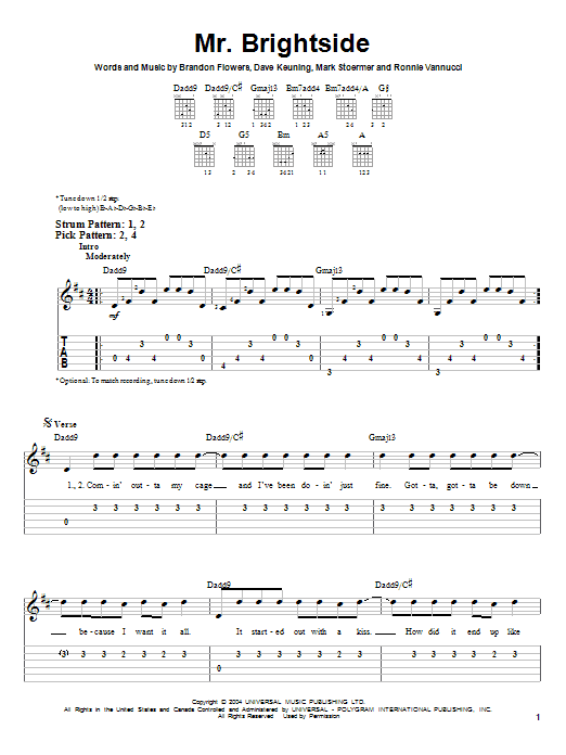 Mr. Brightside (Easy Guitar Tab) von The Killers