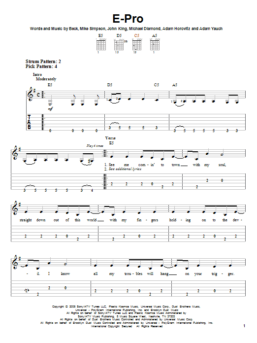 E-Pro (Easy Guitar Tab) von Beck