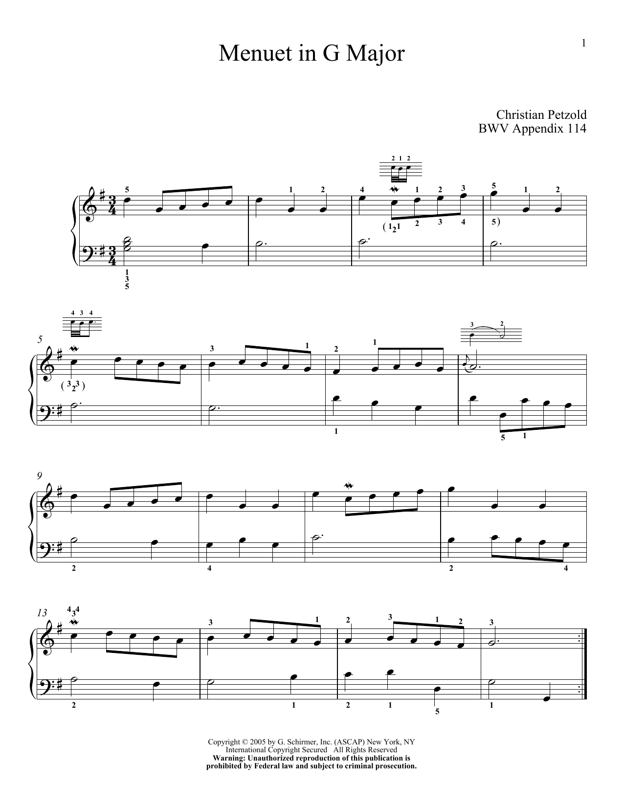 Minuet In G (Piano Solo) von Johann Sebastian Bach