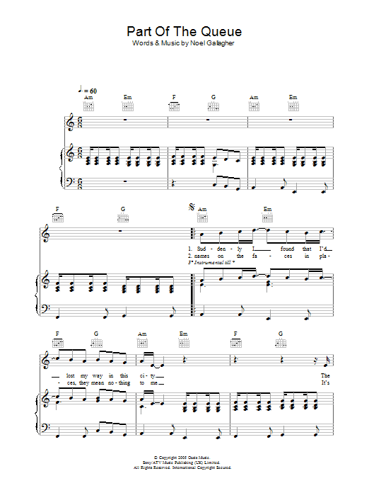Part Of The Queue (Piano, Vocal & Guitar Chords) von Oasis