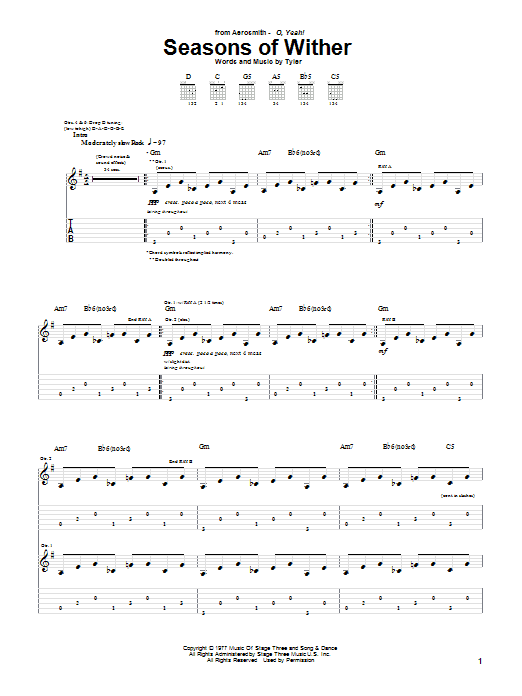 Seasons Of Wither (Guitar Tab) von Aerosmith