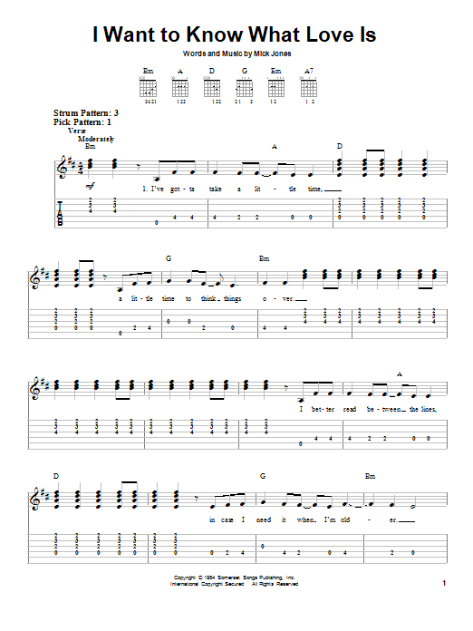 I Want To Know What Love Is (Easy Guitar Tab) von Foreigner