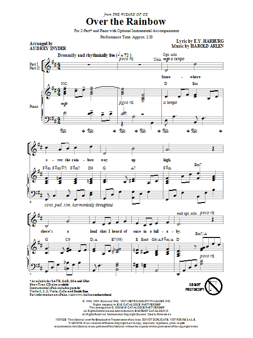 Over The Rainbow (arr. Audrey Snyder) (2-Part Choir) von Harold Arlen