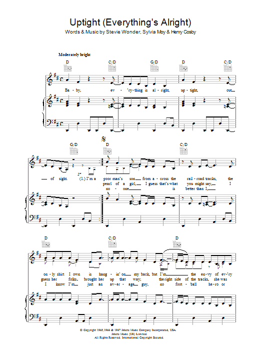 Uptight (Everything's Alright) (Piano, Vocal & Guitar Chords) von Stevie Wonder