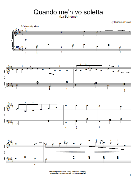 Quando M'en Vo Soletta (Easy Piano) von Giacomo Puccini