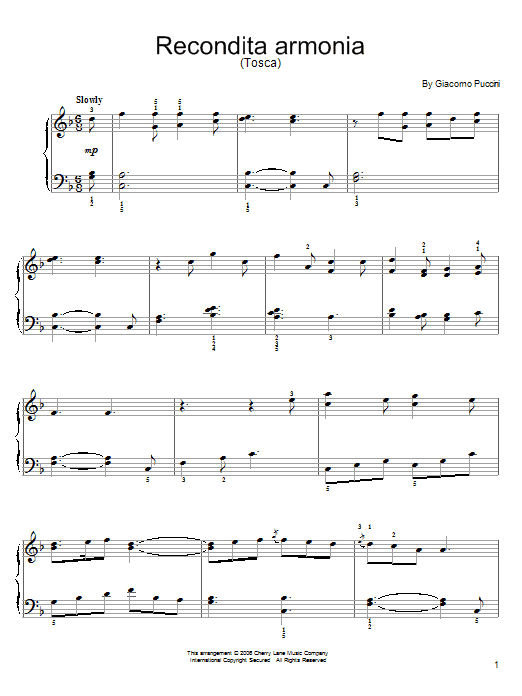 Recondita Armonia (Easy Piano) von Giacomo Puccini