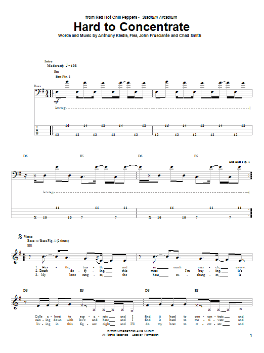 Hard To Concentrate (Bass Guitar Tab) von Red Hot Chili Peppers