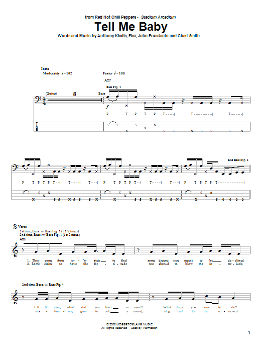 Tell Me Baby (Bass Guitar Tab) von Red Hot Chili Peppers