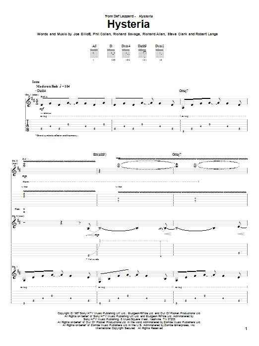 Hysteria (Guitar Tab) von Def Leppard