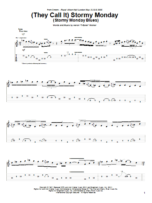 (They Call It) Stormy Monday (Stormy Monday Blues) (Guitar Tab) von Cream