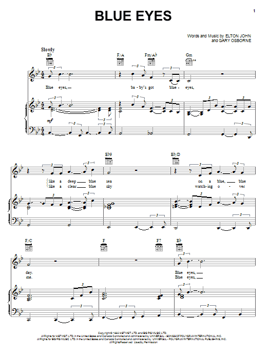 Blue Eyes (Piano, Vocal & Guitar Chords (Right-Hand Melody)) von Elton John