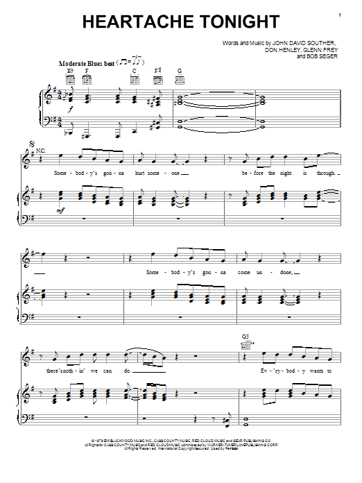 Heartache Tonight (Piano, Vocal & Guitar Chords (Right-Hand Melody)) von Eagles