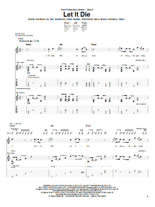 Let It Die (Guitar Tab) von Three Days Grace