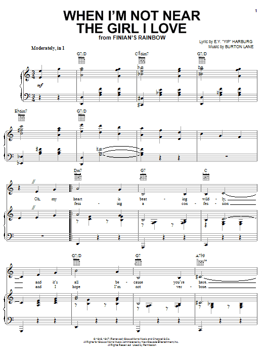 When I'm Not Near The Girl I Love (Piano, Vocal & Guitar Chords (Right-Hand Melody)) von E.Y. Harburg
