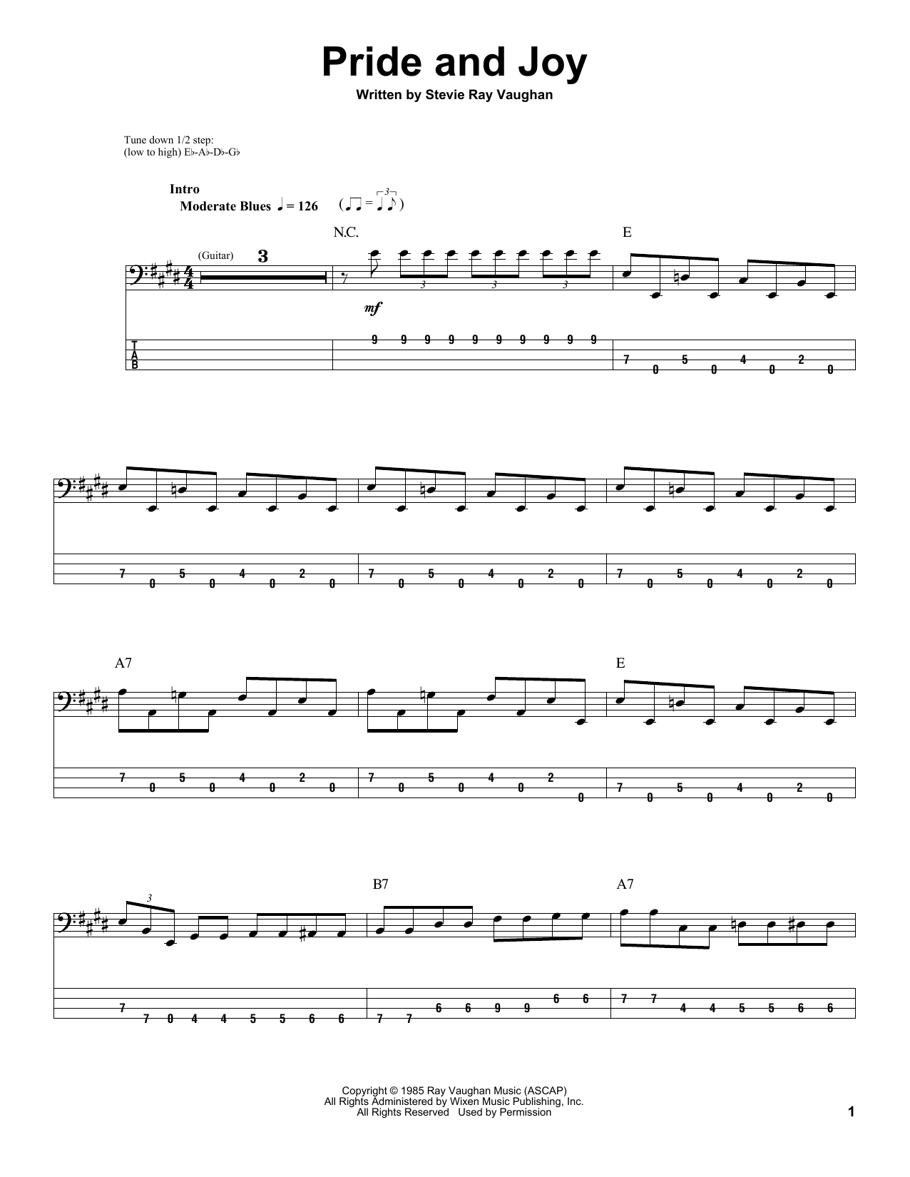Pride And Joy (Bass Guitar Tab) von Stevie Ray Vaughan