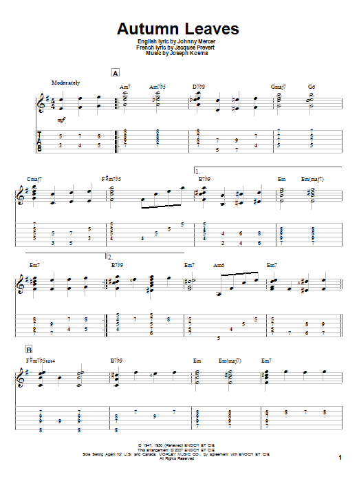 Autumn Leaves (Solo Guitar) von Johnny Mercer